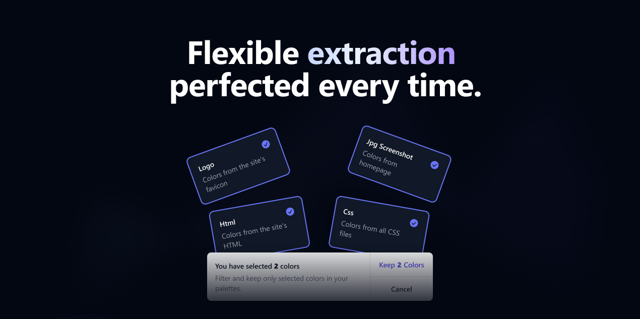 colorize.design extracts colors from a website's logo, homepage screenshot, HTML and CSS