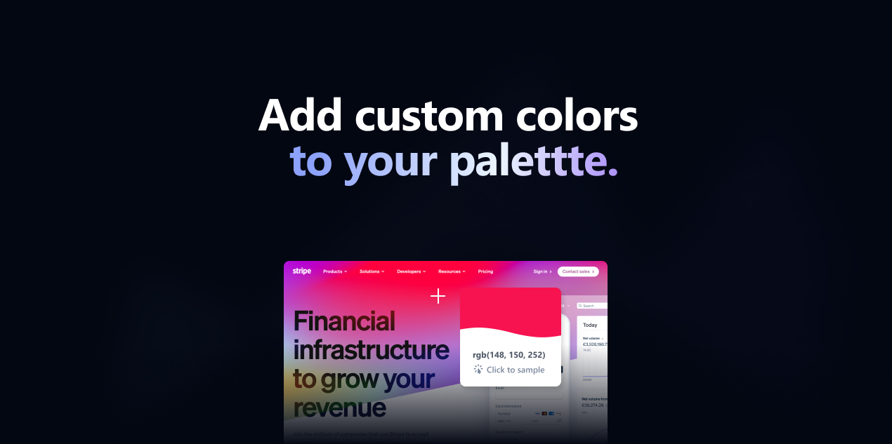 Add custom colors by sampling any pixel from the website's homepage screenshot