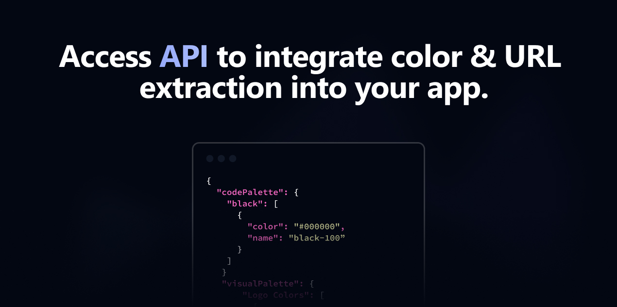 colorize.design API JSON response with a website's code palette and visual brand palette