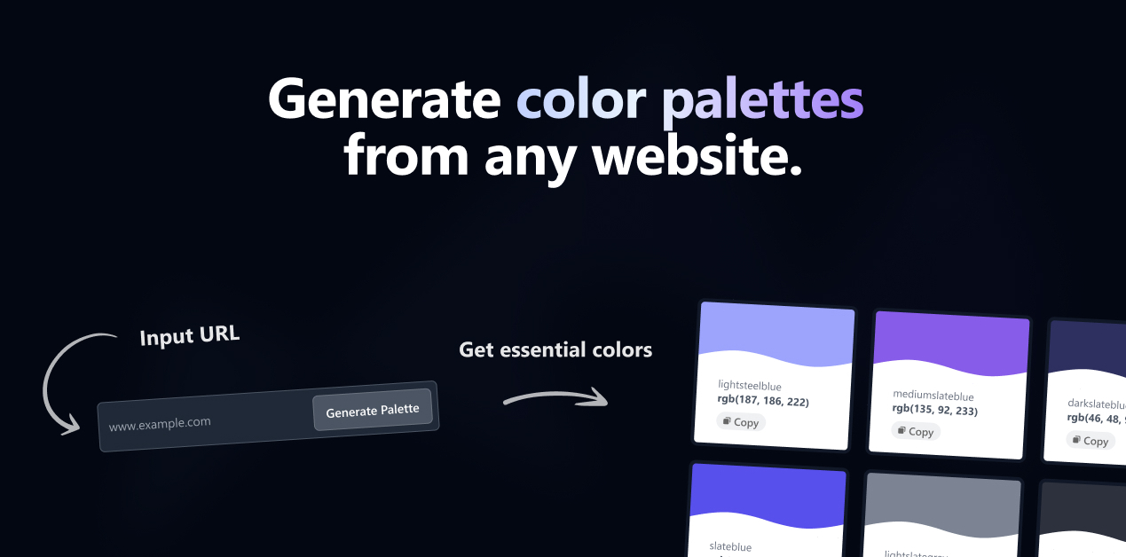 Enter a website URL into colorize.design and generate a color palette of the site's essential colors